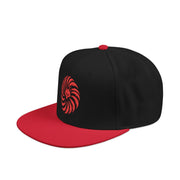 Snapback cap with an embroidered emblem representing a kitsune, side