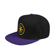 Snapback cap with an embroidered emblem representing a star, side