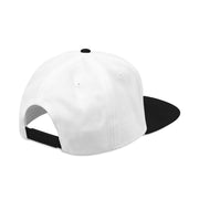 Snapback cap with an embroidered emblem representing a sumi-e ink drop, back