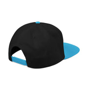 Snapback cap with an embroidered emblem representing a wave, back