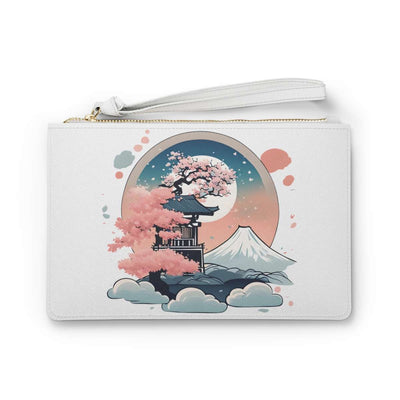 Clutch bag with a pastel design representing an enchanted place, front