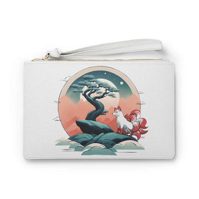 Clutch bag with a pastel design representing a kitsune, front