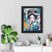 Framed poster with a colors burst design representing a geisha, front 12x16 inch