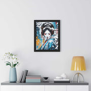 Framed poster with a colors burst design representing a geisha, front 16x20 inch