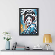 Framed poster with a colors burst design representing a geisha, front 20x30 inch