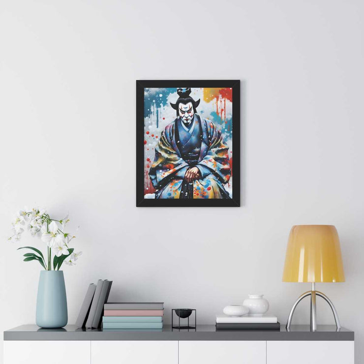 Framed poster with a colors burst design representing a Kabuki actor, front 16x20 inch