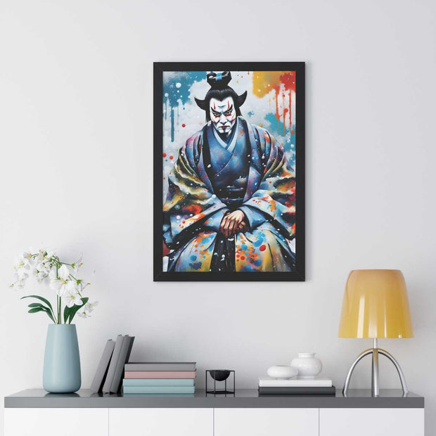 Framed poster with a colors burst design representing a Kabuki actor, front 20x30 inch
