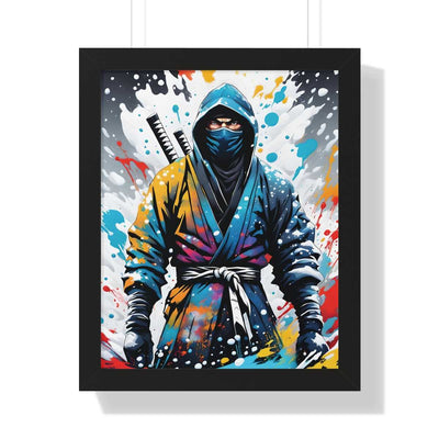 Framed poster with a colors burst design representing a ninja, front