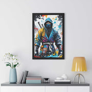 Framed poster with a colors burst design representing a ninja, front 20x30 inch