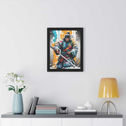 Framed poster with a colors burst design representing a samurai, front 16x20 inch