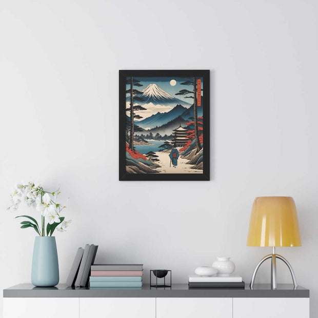 Framed poster illustrating the Japanese proverb "Child on a trip", front 16x20 inch