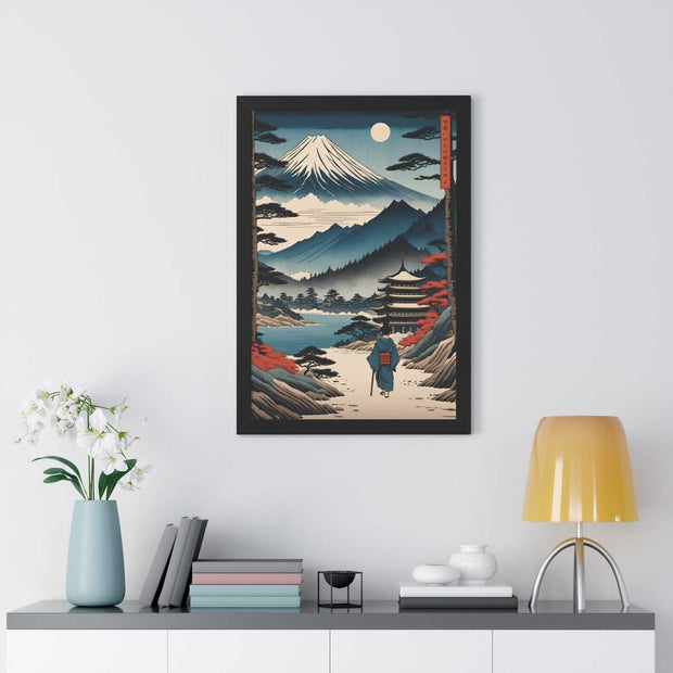 Framed poster illustrating the Japanese proverb "Child on a trip", front 20x30 inch