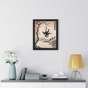 Framed poster illustrating the Japanese proverb "Even monkeys fall", front 16x20 inch