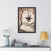 Framed poster illustrating the Japanese proverb "Even monkeys fall", front 20x30 inch
