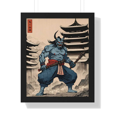 Framed poster illustrating the Japanese proverb "Rod to an ogre", front