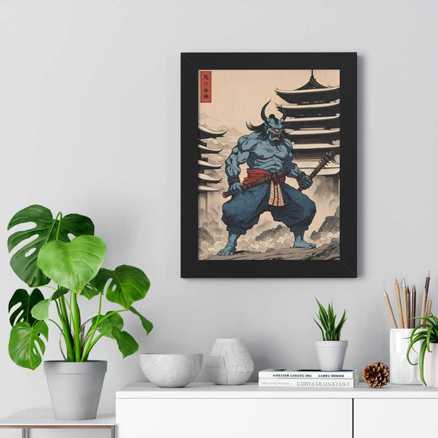 Framed poster illustrating the Japanese proverb "Rod to an ogre", front 12x16 inch
