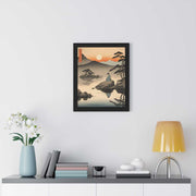 Framed poster illustrating the Japanese proverb "Seating on a stone", front 16x20 inch