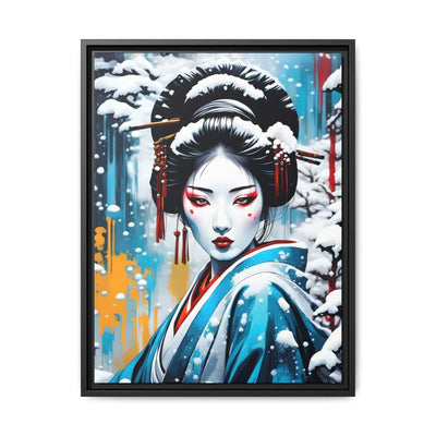 Framed printed canvas with a colors burst design representing a geisha, front