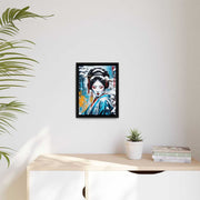 Framed printed canvas with a colors burst design representing a geisha, front 12x16 inch