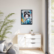 Framed printed canvas with a colors burst design representing a geisha, front 24x32 inch