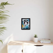 Framed printed canvas with a colors burst design representing a geisha, front 9x12 inch