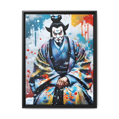 Framed printed canvas with a colors burst design representing a Kabuki actor, front