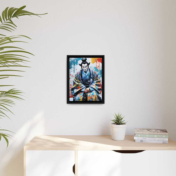 Framed printed canvas with a colors burst design representing a Kabuki actor, front 12x16 inch