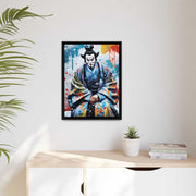 Framed printed canvas with a colors burst design representing a Kabuki actor, front 18x24 inch