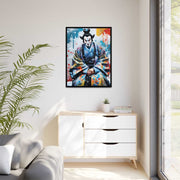 Framed printed canvas with a colors burst design representing a Kabuki actor, front 30x40 inch