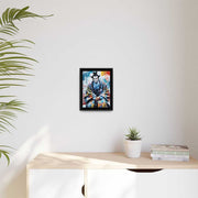 Framed printed canvas with a colors burst design representing a Kabuki actor, front 9x12 inch