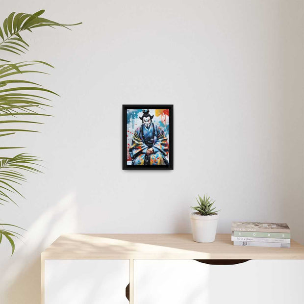 Framed printed canvas with a colors burst design representing a Kabuki actor, front 9x12 inch