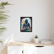 Framed printed canvas with a colors burst design representing a ninja, front 12x16 inch