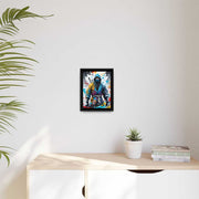 Framed printed canvas with a colors burst design representing a ninja, front 9x12 inch