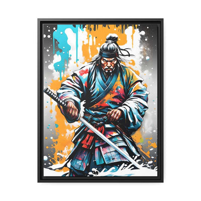 Framed printed canvas with a colors burst design representing a samurai, front