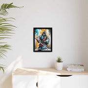 Framed printed canvas with a colors burst design representing a samurai, front 12x16 inch