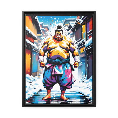 Framed printed canvas with a colors burst design representing a sumo wrestler, front