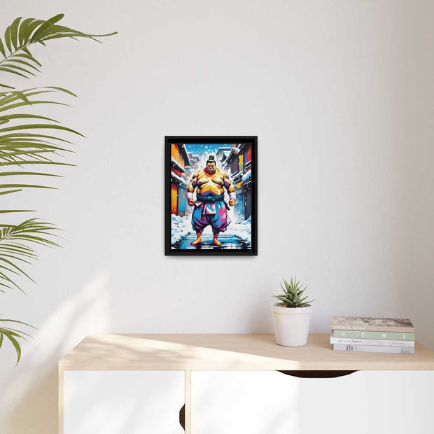 Framed printed canvas with a colors burst design representing a sumo wrestler, front 12x16 inch