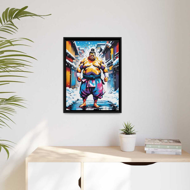 Framed printed canvas with a colors burst design representing a sumo wrestler, front 18x24 inch