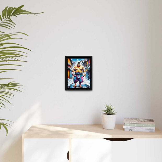 Framed printed canvas with a colors burst design representing a sumo wrestler, front 9x12 inch