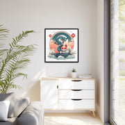 Framed printed canvas representing a dragon and a kitsune, front 32x32 inch