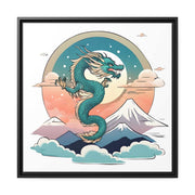 Framed printed canvas representing a dragon, front