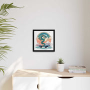 Framed printed canvas representing a dragon, front 14x14 inch