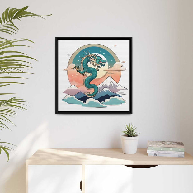 Framed printed canvas representing a dragon, front 24x24 inch