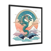 Framed printed canvas representing a dragon, side