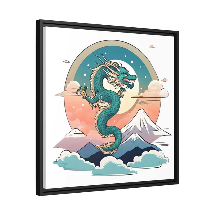 Framed printed canvas representing a dragon, side