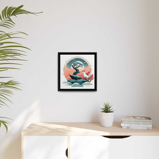 Framed printed canvas representing a kitsune, front 14x14 inch