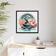 Framed printed canvas representing a kitsune, front 24x24 inch