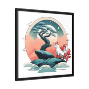 Framed printed canvas representing a kitsune, side