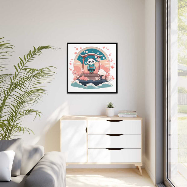 Framed printed canvas representing a tanuki, front 32x32 inch
