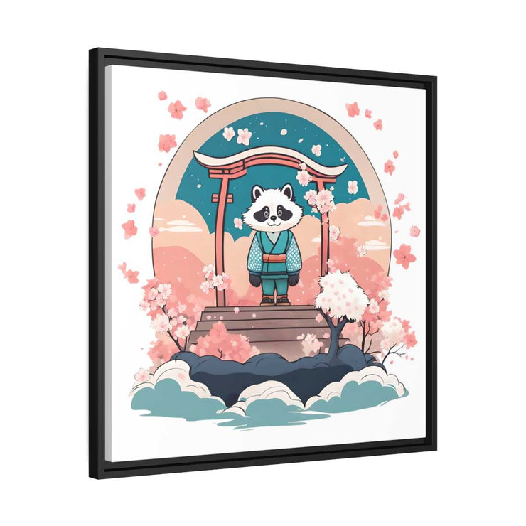 Framed printed canvas representing a tanuki, side